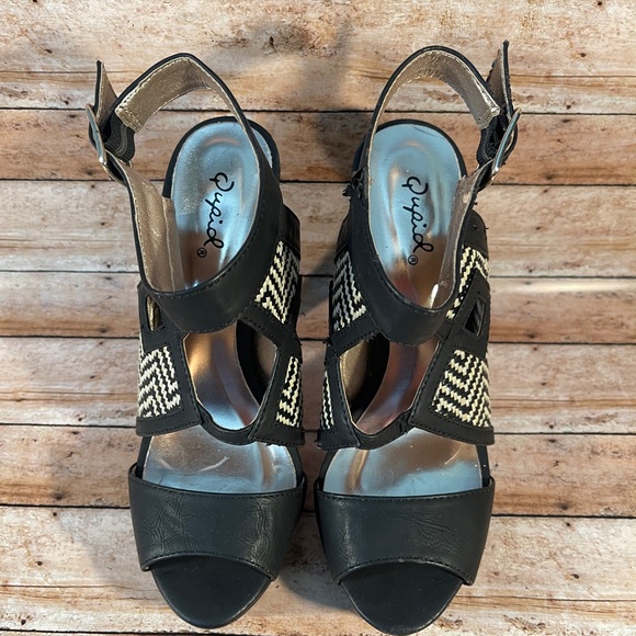 Qupid Black, White, and Rose Gold Heels Stilettos - Picture 7 of 7